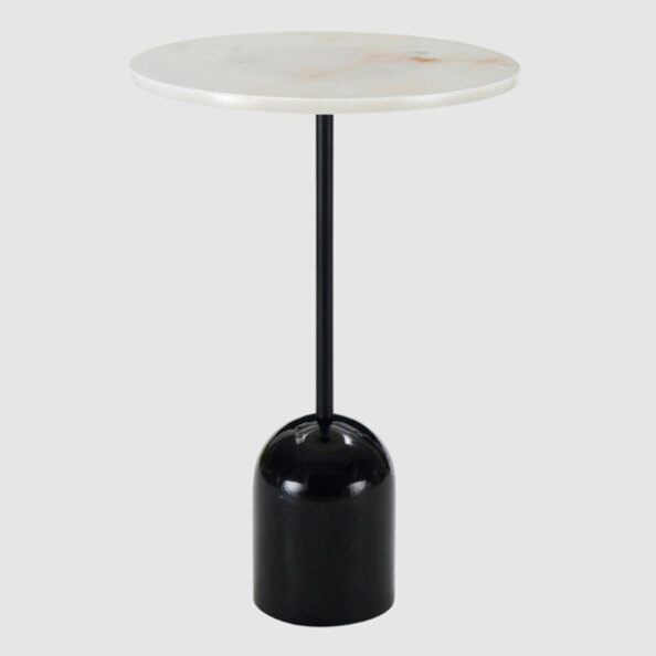 Thorsby Marble Round Lamp Table With Black Metal Pole In White