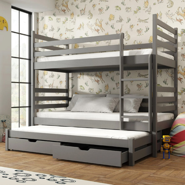 Thorsby Wooden Bunk Bed Foam Mattress And Trundle In Graphite