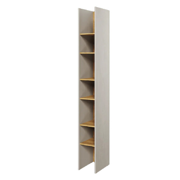 Tifton Wooden Bookcase With 6 Shelves In Silk Flou And Oak