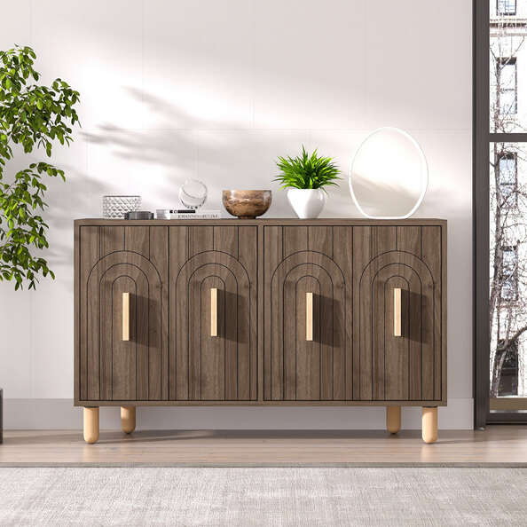 Tiger Wooden Sideboard with 4 Doors in Walnut