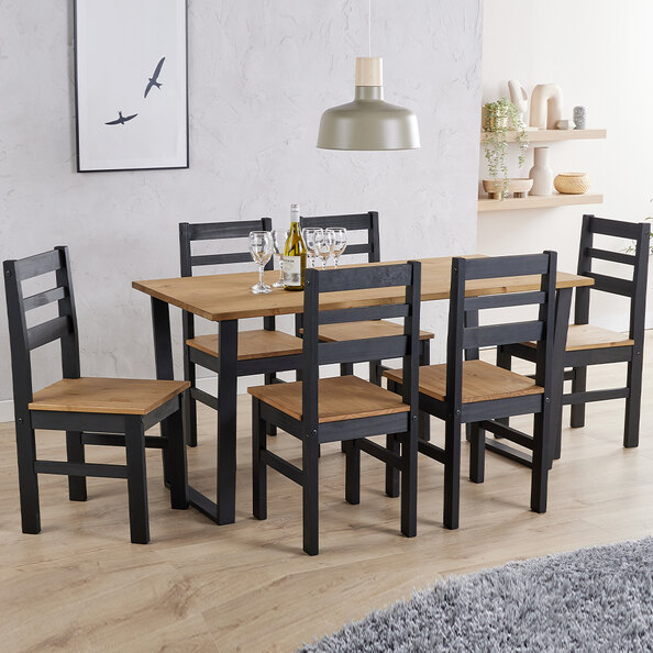 Tilston Large Wooden Dining Table With 6 Chairs In Oak And Black