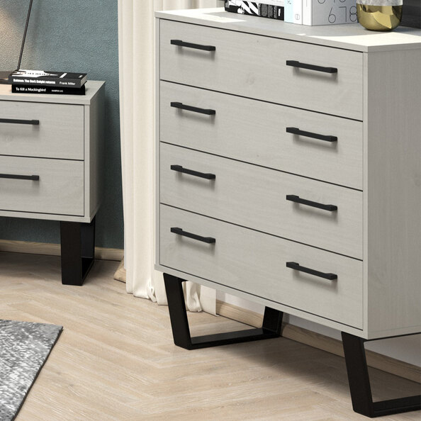 Tilston Wide Wooden Chest Of 4 Drawers In White And Black