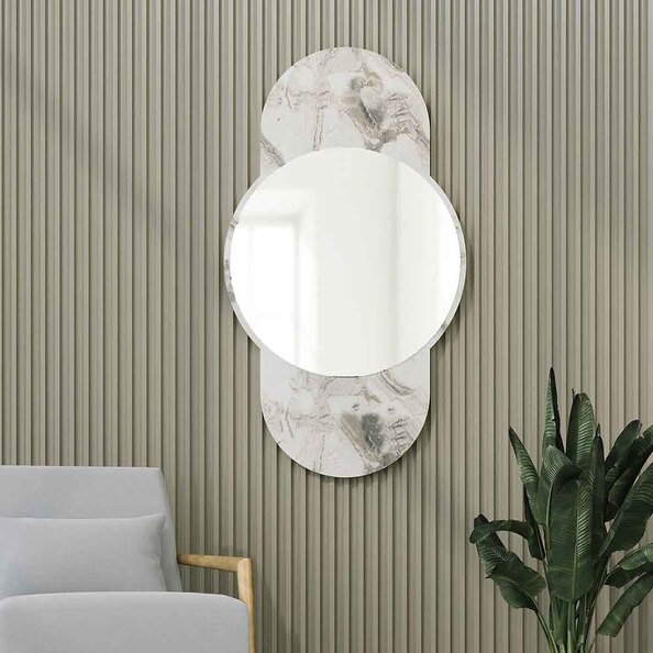 Time Glass Wall Mirror with White Marble Base