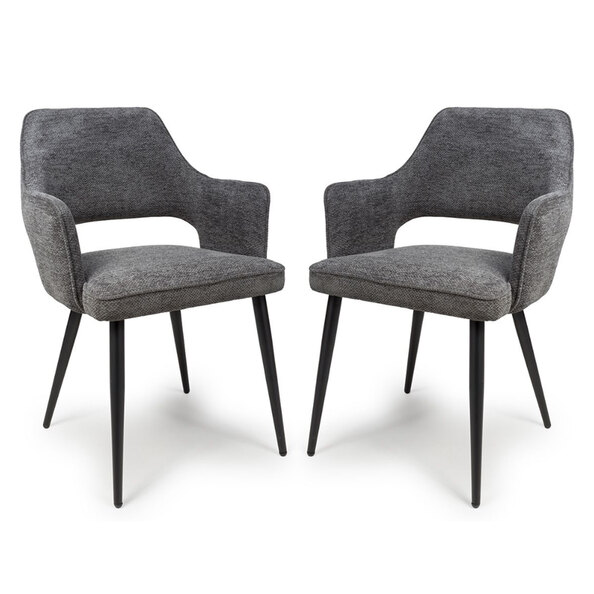 Tipton Dark Grey Fabric Dining Chairs In Pair