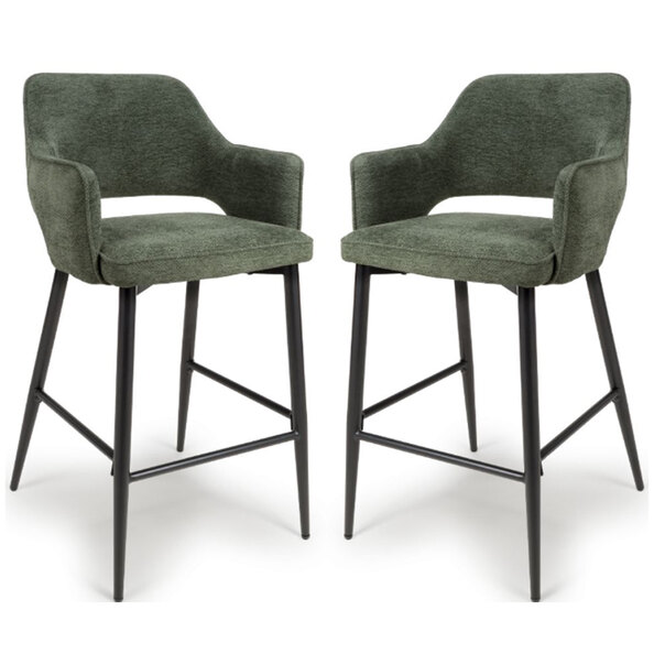 Tipton Green Fabric Bar Chairs In Pair
