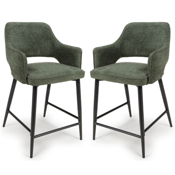 Tipton Green Fabric Counter Bar Chairs In Pair