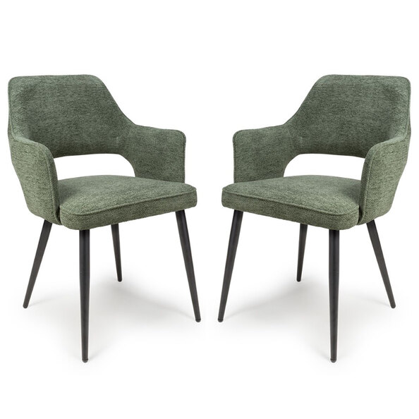 Tipton Green Fabric Dining Chairs In Pair