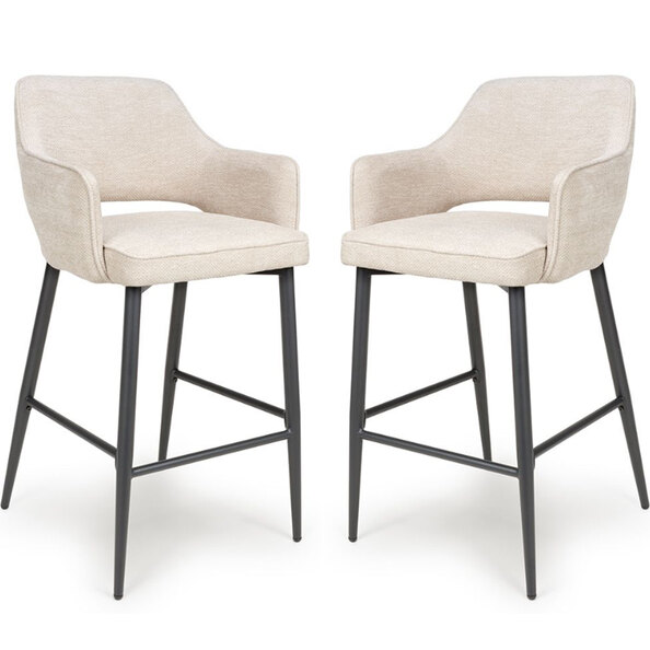 Tipton Natural Fabric Bar Chairs In Pair