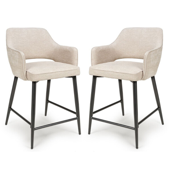 Tipton Natural Fabric Counter Dining Chairs In Pair