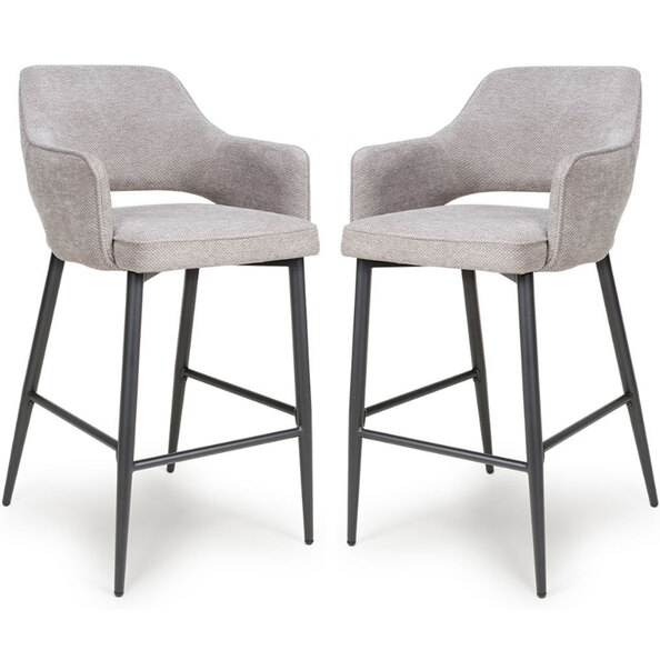 Tipton Pewter Fabric Bar Chairs In Pair