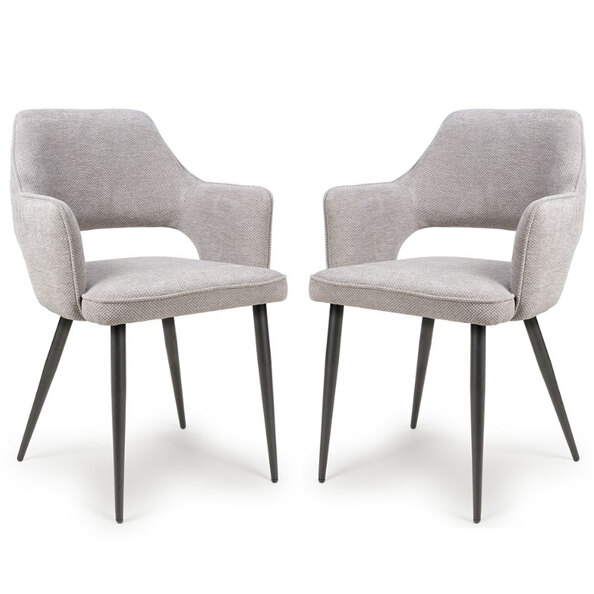Tipton Pewter Fabric Dining Chairs In Pair