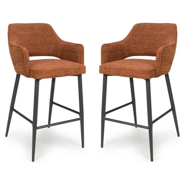 Tipton Rust Fabric Bar Chairs with Black Legs in Pair