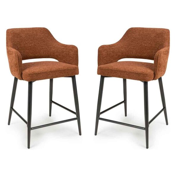 Tipton Rust Fabric Counter Bar Chairs with Black Legs in Pair