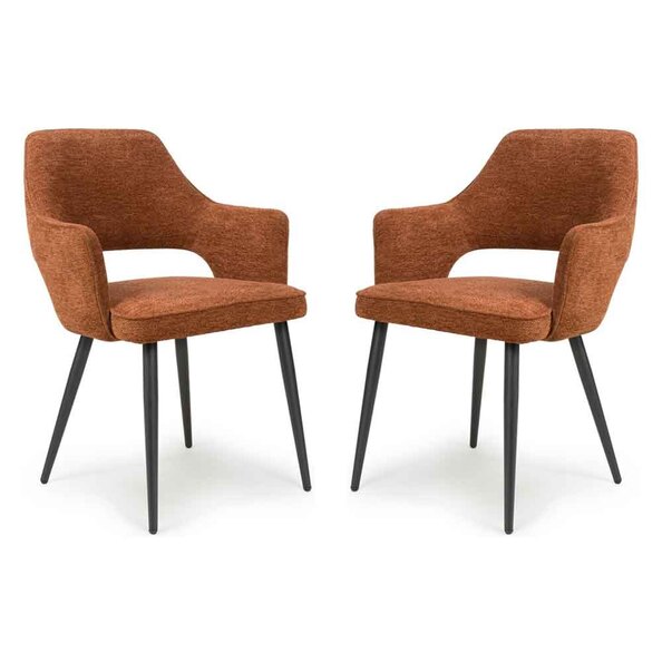 Tipton Rust Fabric Dining Chairs with Black Legs in Pair