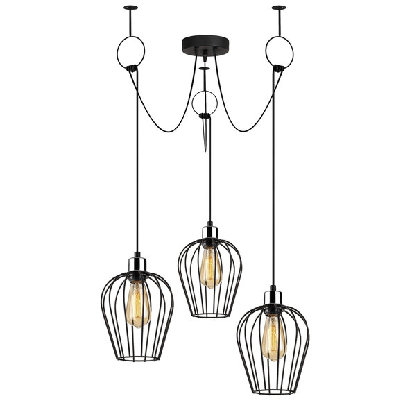 Titan 3 Light Metal Ceiling Pendant Light in Black