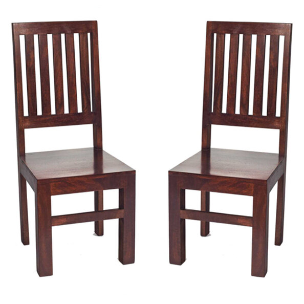 Tivat Dark Mahogany Mango Wood Slat Back Dining Chairs In Pair
