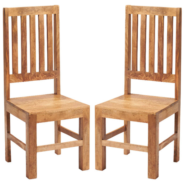 Tivat Light Mahogany Mango Wood Slat Back Dining Chairs In Pair