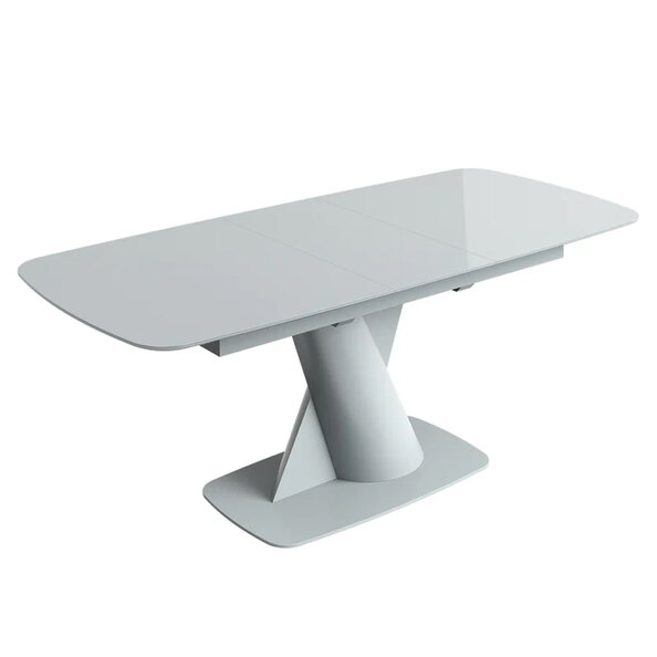 Tivori Large High Gloss Extending Dining Table In Light Grey With Glass Top