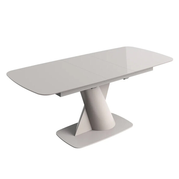 Tivori Large High Gloss Extending Dining Table In Taupe With Glass Top