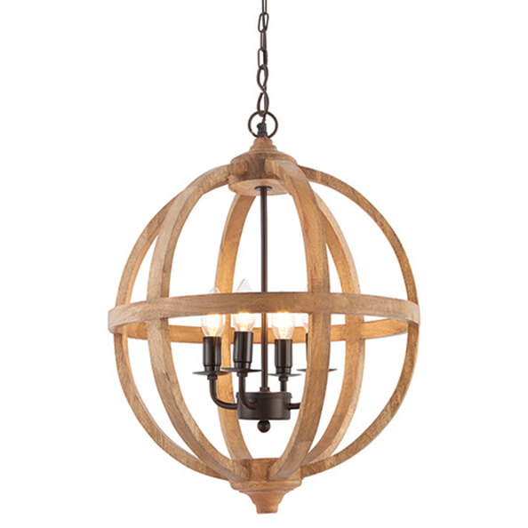 Toba 4 Lights Pendant Light In Mango Wood And Dark Bronze