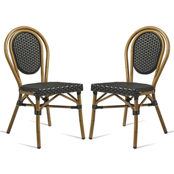 Toller Outdoor Black Aluminium Cane Effect Dining Chair In Pair
