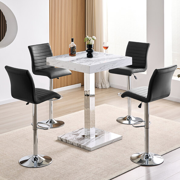 Topaz Filo Effect Gloss Bar Table With 4 Ripple Black Stools