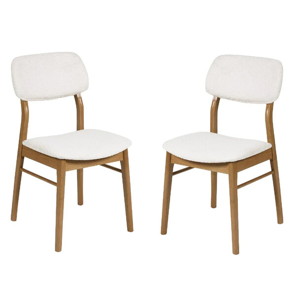 Topeka Oak Wooden Dining Chairs With White Fabric Seat - Pair