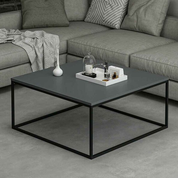 Torano Square Wooden Coffee Table with Metal Frame in Anthracite