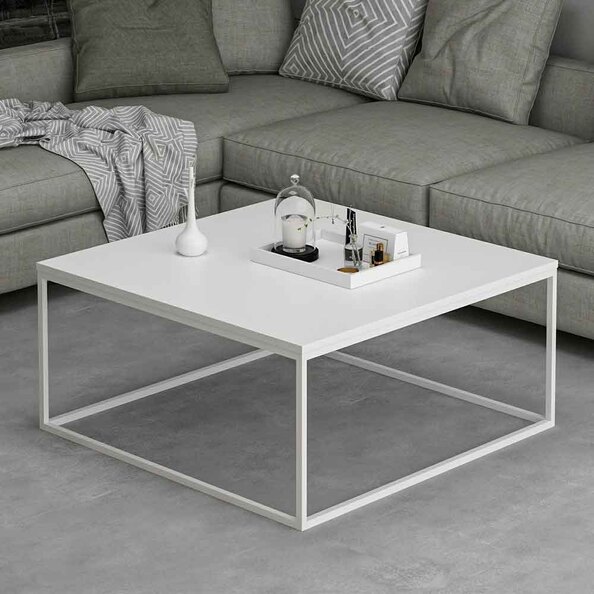 Torano Square Wooden Coffee Table with Metal Frame in White