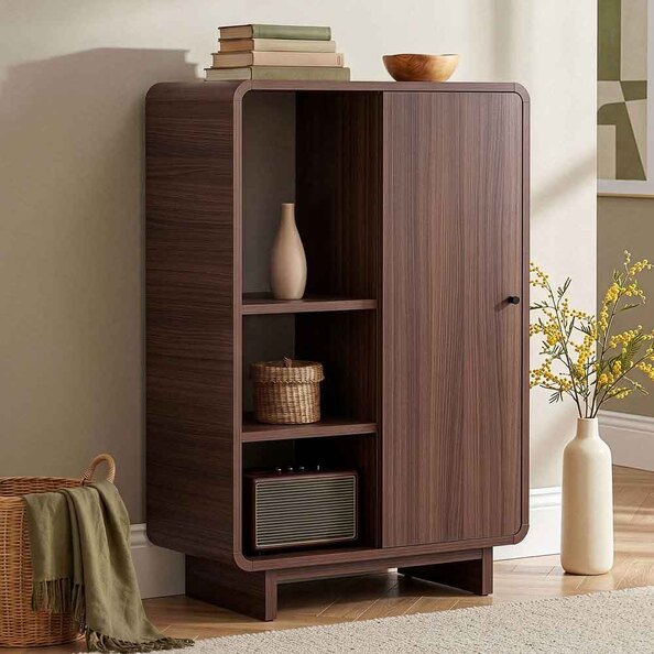 Torina Wooden Display Cabinet with 1 Door in Milano Walnut