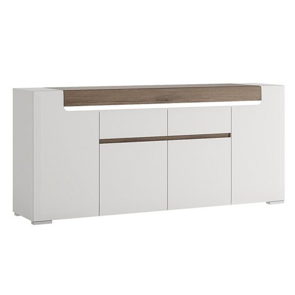 Tortola LED Wooden Sideboard In Oak And White Gloss With 4 Doors