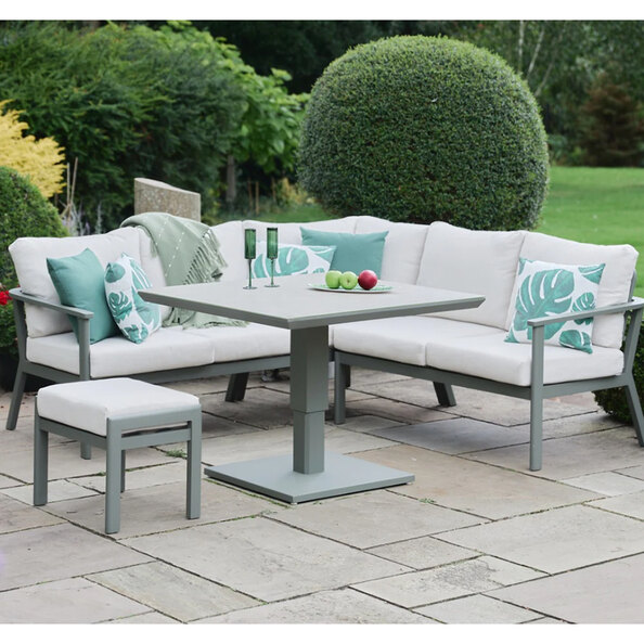 Tosano Garden Ceramic Glass Stone Top Square Adjustable Dining Set in Sage Green and Cream