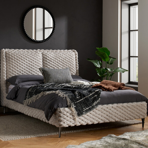 Toulouse Fabric King Size Bed In White
