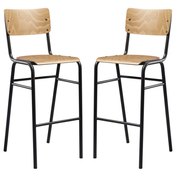 Toulouse Oak Wooden Stacking Bar Stools In Pair