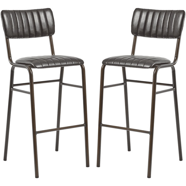 Toulouse Vintage Black Faux Leather Bar Stools In Pair