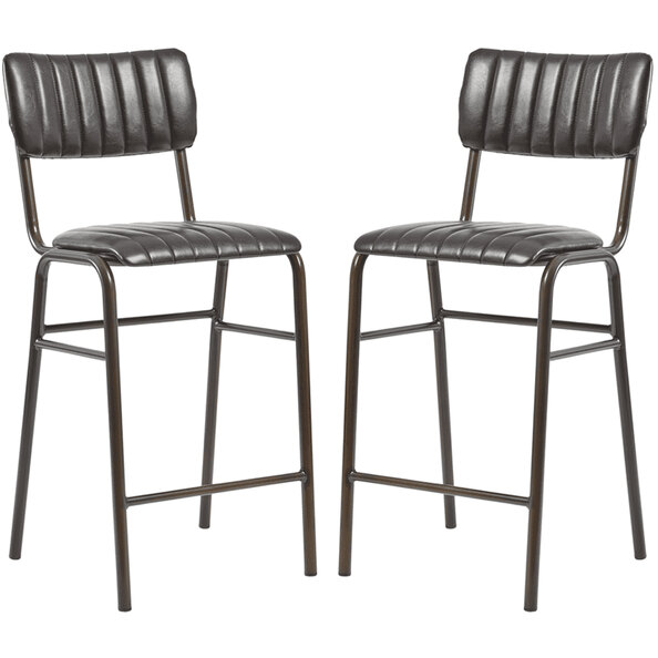 Toulouse Vintage Black Faux Leather Mid Bar Stools In Pair