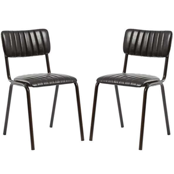 Toulouse Vintage Black Faux Leather Stacking Bar Chairs In Pair