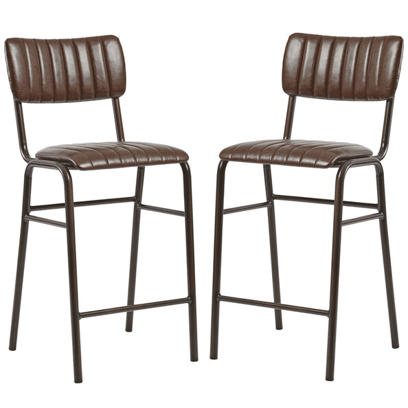 Toulouse Vintage Brown Faux Leather Mid Bar Stools In Pair