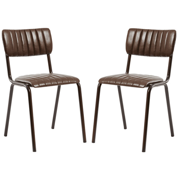 Toulouse Vintage Brown Faux Leather Stacking Bar Chairs In Pair