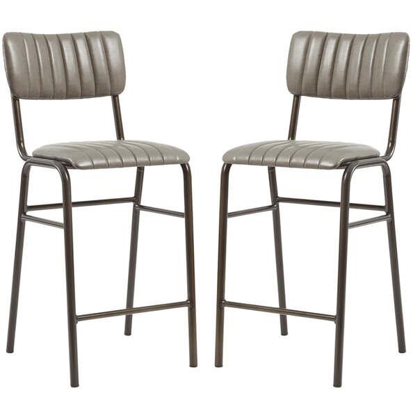 Toulouse Vintage Dark Grey Faux Leather Mid Bar Stools In Pair
