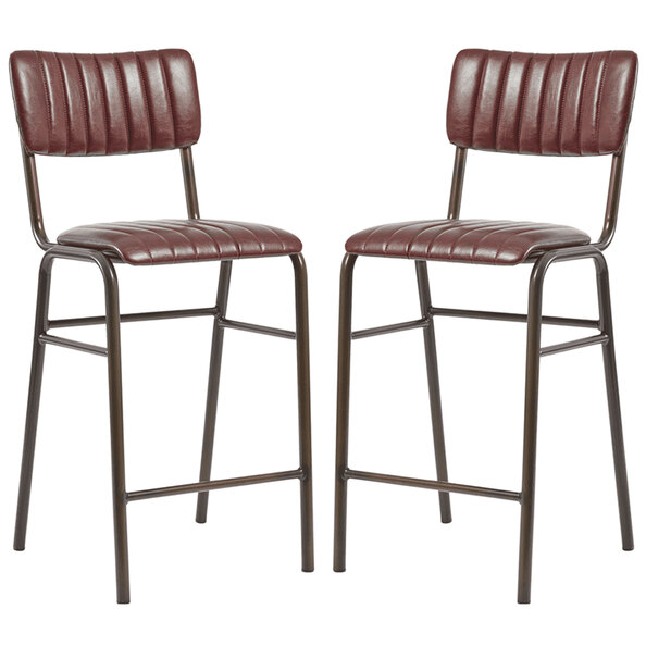 Toulouse Vintage Red Faux Leather Mid Bar Stools In Pair