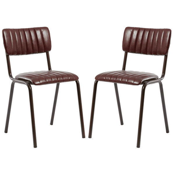Toulouse Vintage Red Faux Leather Stacking Bar Chairs In Pair