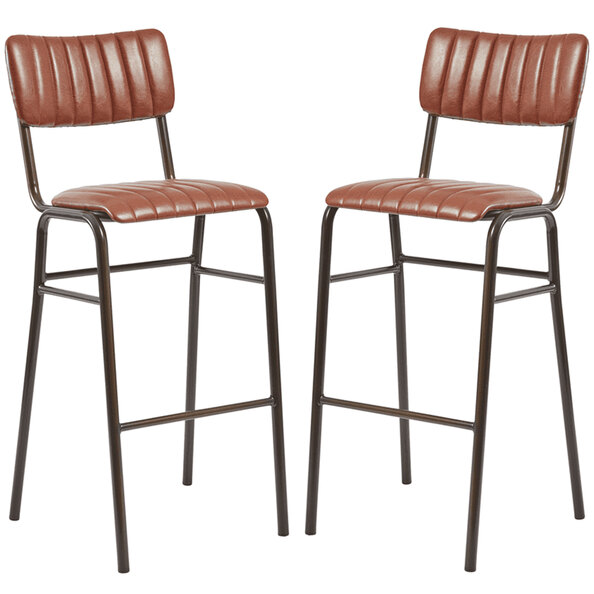 Toulouse Vintage Tan Faux Leather Bar Stools In Pair
