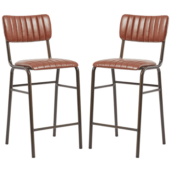 Toulouse Vintage Tan Faux Leather Mid Bar Stools In Pair