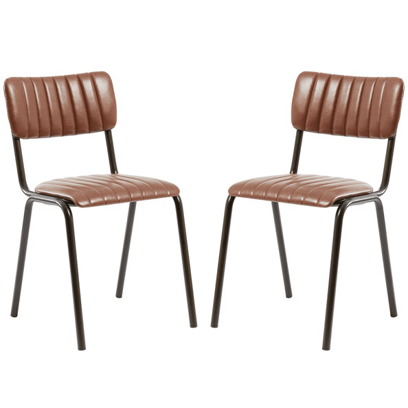 Toulouse Vintage Tan Faux Leather Stacking Bar Chairs In Pair