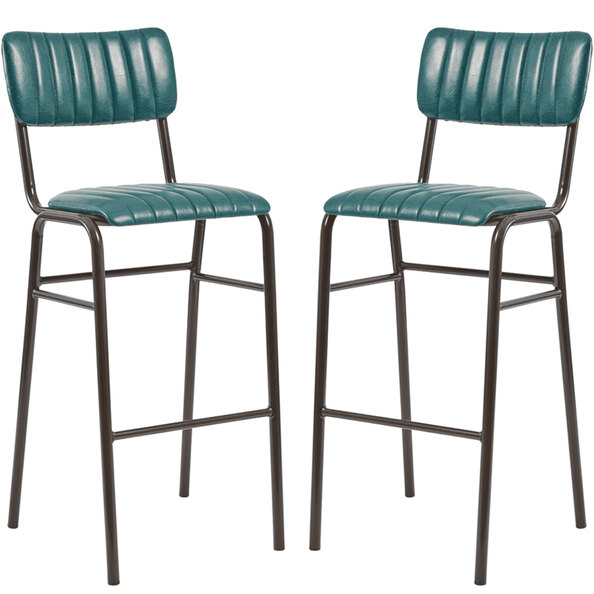 Toulouse Vintage Teal Faux Leather Bar Stools In Pair