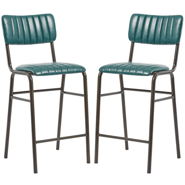 Toulouse Vintage Teal Faux Leather Mid Bar Stools In Pair