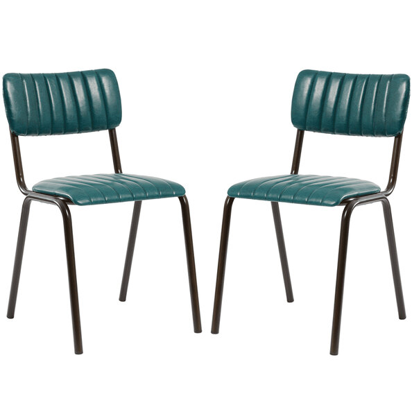 Toulouse Vintage Teal Faux Leather Stacking Bar Chairs In Pair