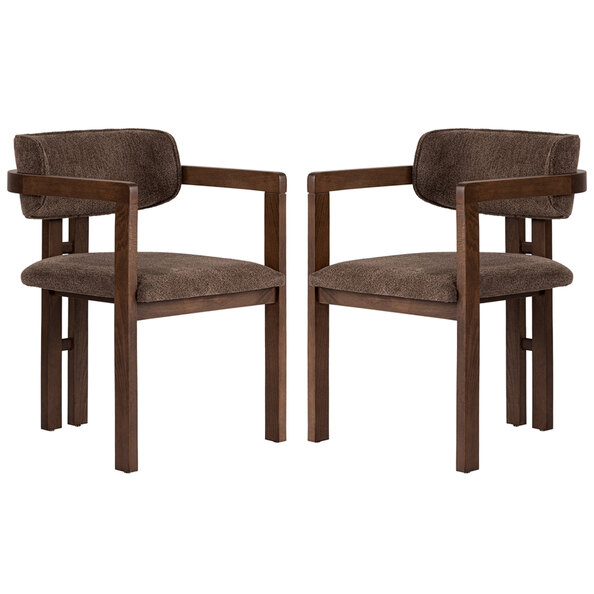Tovaro Brown Fabric Dining Chairs with Dark Walnut Wooden Frame in Pair