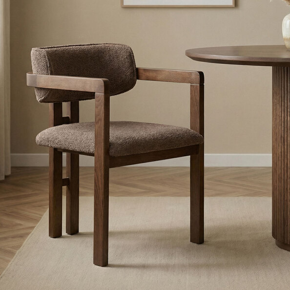 Tovaro Brown Fabric Dining Chairs with Dark Walnut Wooden Frame in Pair